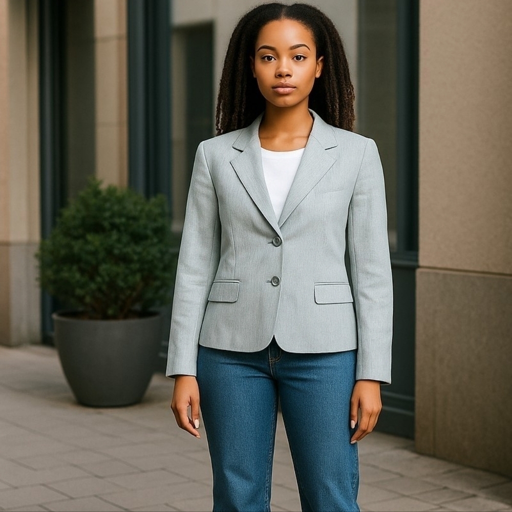 Talbots Women Pinstriped Blazer 6 Neutral Cotton Stretch Office Career Business